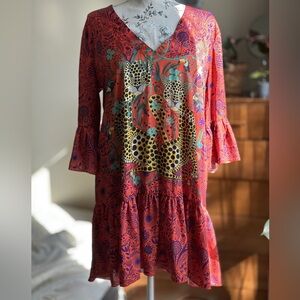4Giveness Colorful Printed Dress Leopard Motif V-Neck Size s/m